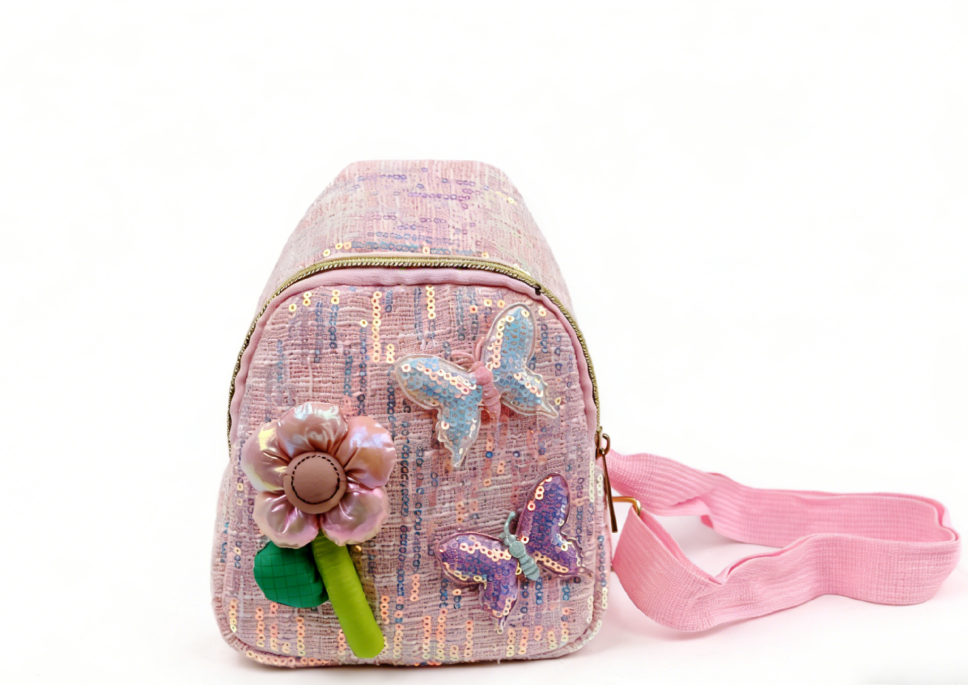Kids 3D Butterfly Flower Sequin Chest Bag, Girls Princess Anti-Lost Crossbody Sling Bag, Trendy Trav