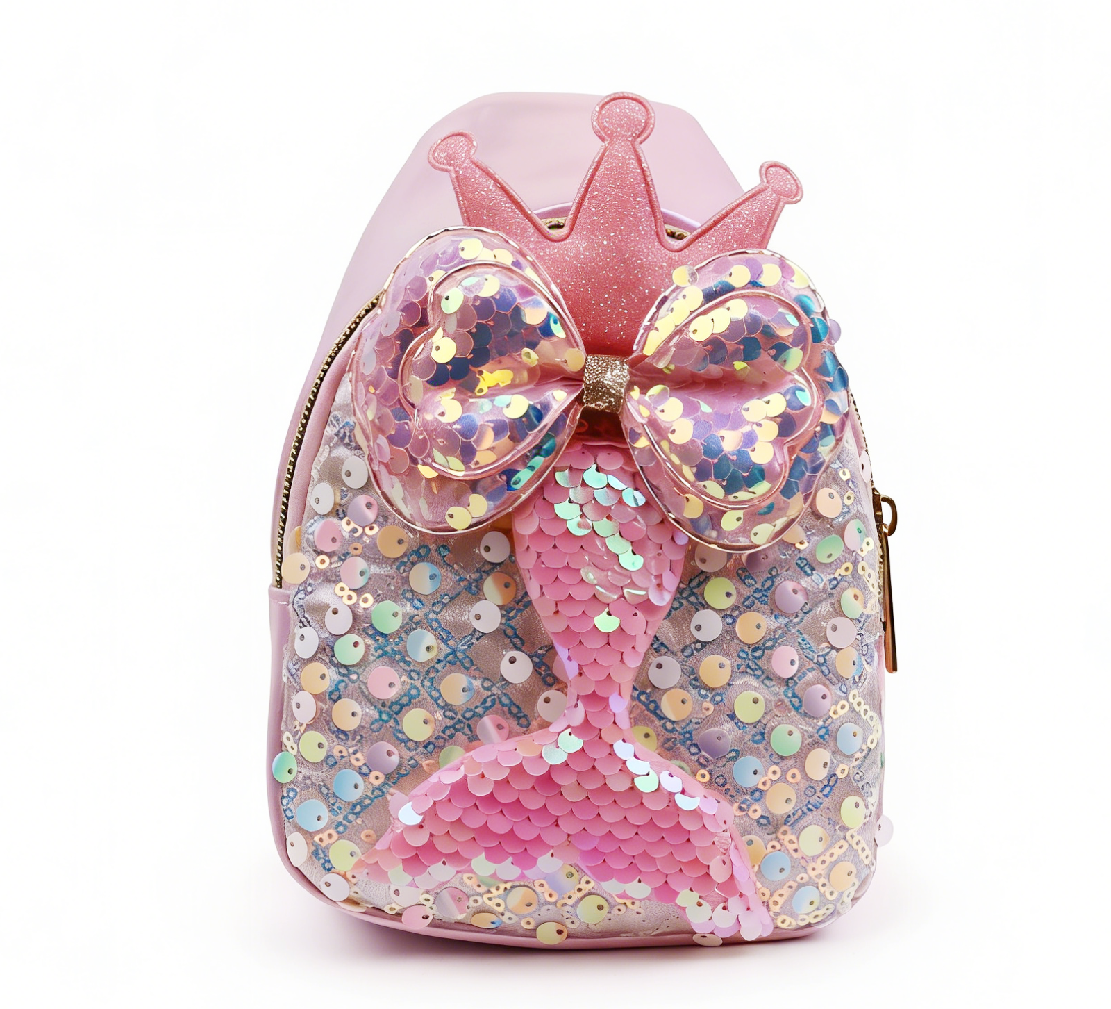 Kids 3D Mermaid Tail Sequin Chest Bag, Girls Crown Bow Princess Anti-Lost Crossbody Sling Bag