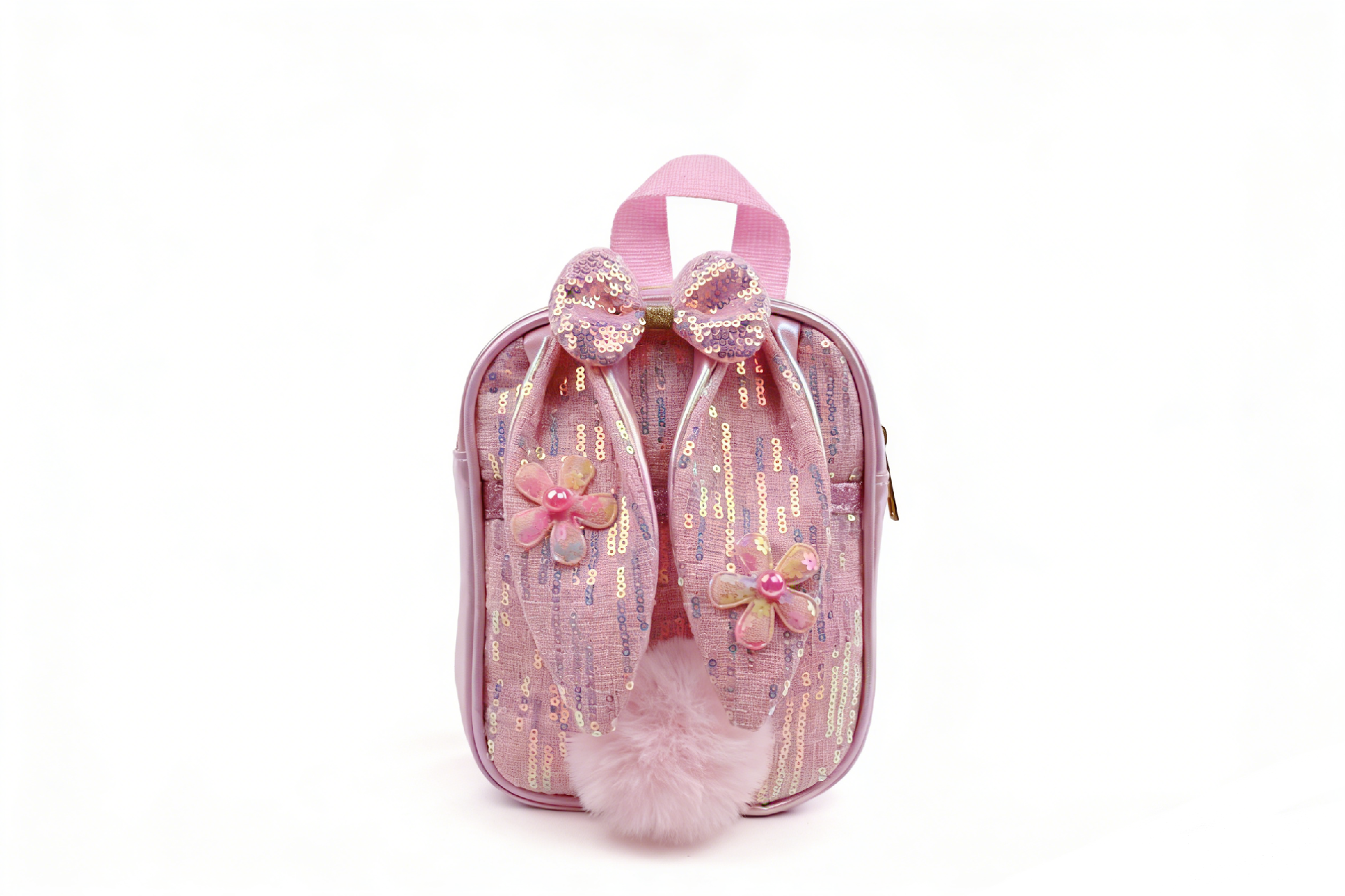 Kids 3D Bunny Sequin Chest Bag, Girls Pom Pom Flower Princess Crossbody Pouch